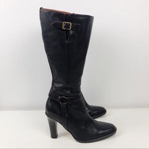 J Crew Black Brown Riding Style Heeled Boots Zip 6